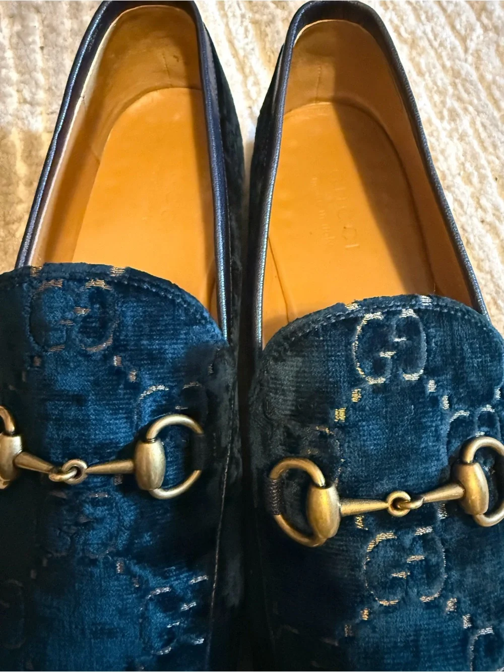 Gucci Dark Green Velvet Horsebit Loafers